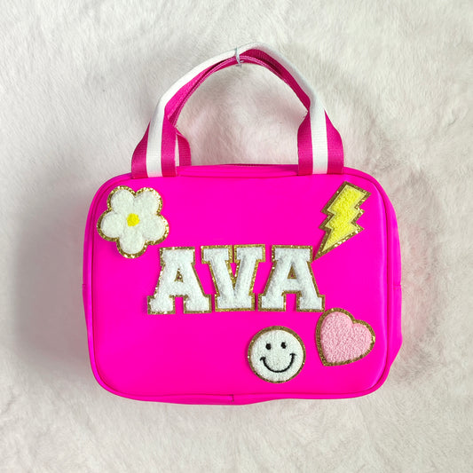 Personalized Lunch Box Bag Custom Lunchbox with Patches for School Kids Nylon Chenille Letter Lunch Bag Insulated cooler Sports Travel Bento