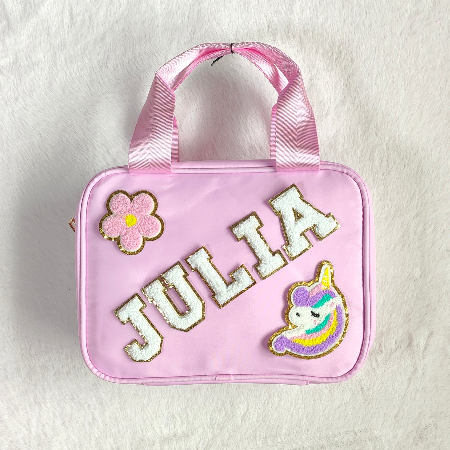 Personalized Lunch Box Bag Custom Lunchbox with Patches for School Kids Nylon Chenille Letter Lunch Bag Insulated cooler Sports Travel Bento