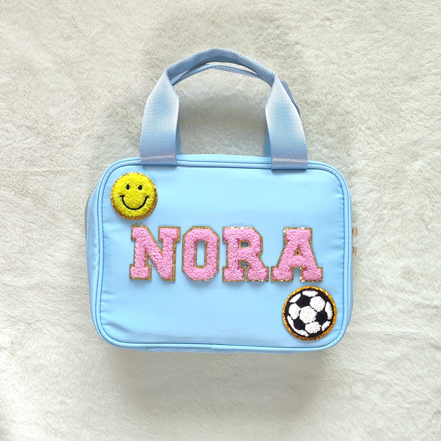 Personalized Lunch Box Bag Custom Lunchbox with Patches for School Kids Nylon Chenille Letter Lunch Bag Insulated cooler Sports Travel Bento