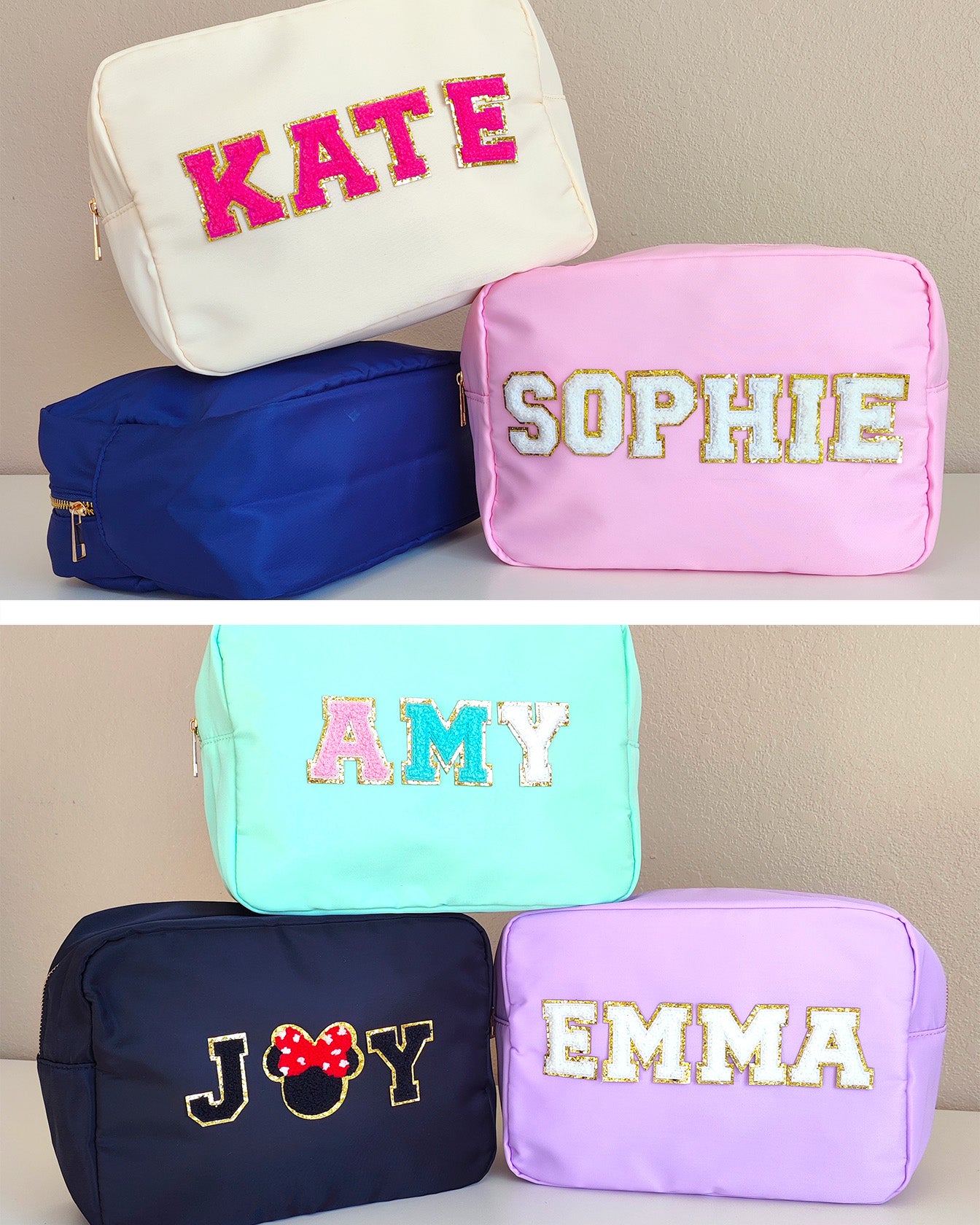 Sewn Patches XL Cosmetic Bag Personalized Makeup Nylon Bag Custom Pouch Chenille Patch X-Large Travel Case Large Toiletry spf Bag Bridesmaid Gift