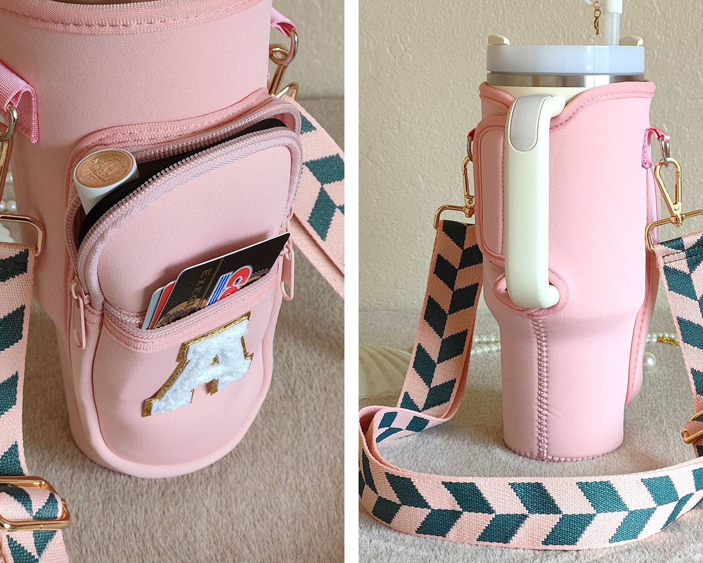 Custom Stanley Cup Strap Pouch Personalized 40oz Stanley Bag Stanley Cup Accessories Carrier Case Quencher Tumbler Water Bottle Bag Holder