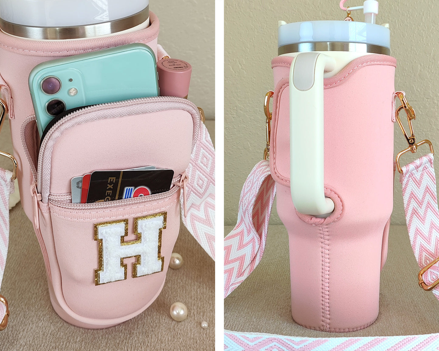 Custom Stanley Cup Strap Pouch Personalized 40oz Stanley Bag Stanley Cup Accessories Carrier Case Quencher Tumbler Water Bottle Bag Holder