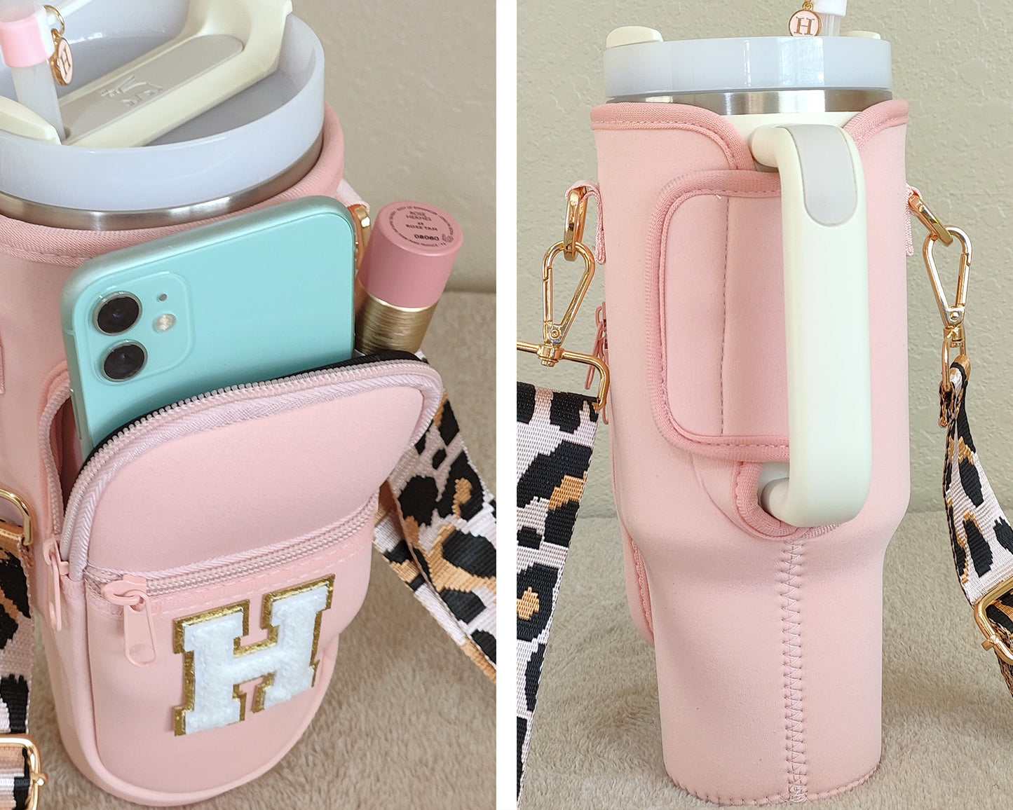 Custom Stanley Cup Strap Pouch Personalized 40oz Stanley Bag Stanley Cup Accessories Carrier Case Quencher Tumbler Water Bottle Bag Holder