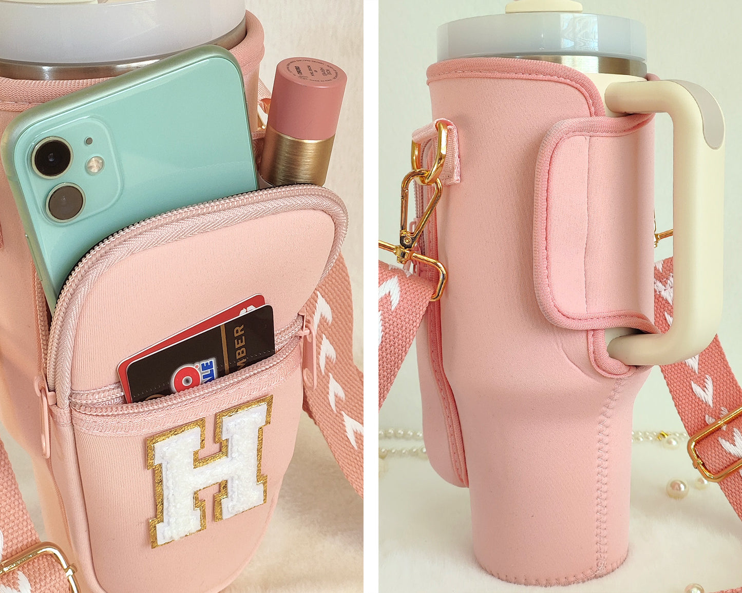 Custom Stanley Cup Strap Pouch Personalized 40oz Stanley Bag Stanley Cup Accessories Carrier Case Quencher Tumbler Water Bottle Bag Holder
