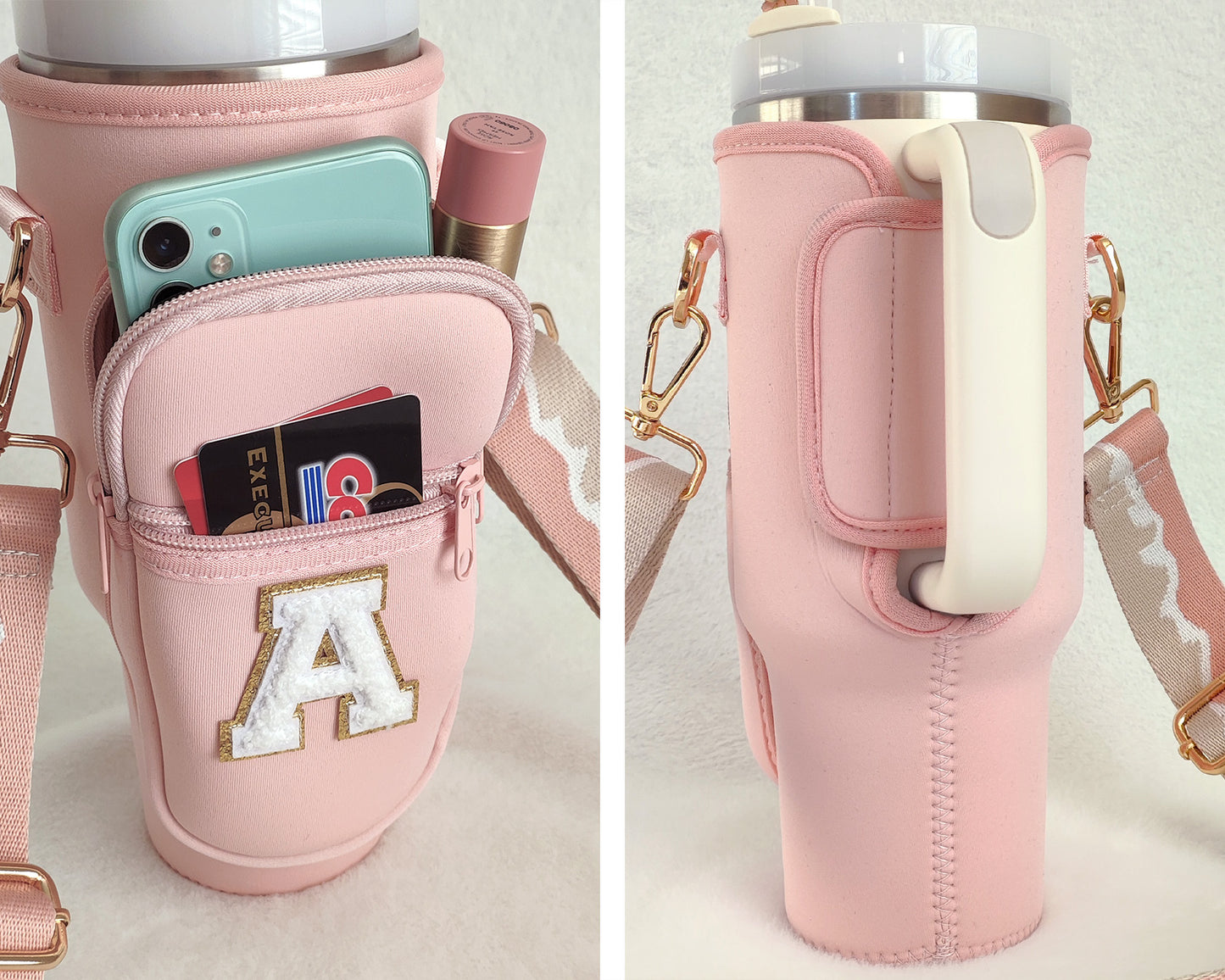Custom Stanley Cup Strap Pouch Personalized 40oz Stanley Bag Stanley Cup Accessories Carrier Case Quencher Tumbler Water Bottle Bag Holder