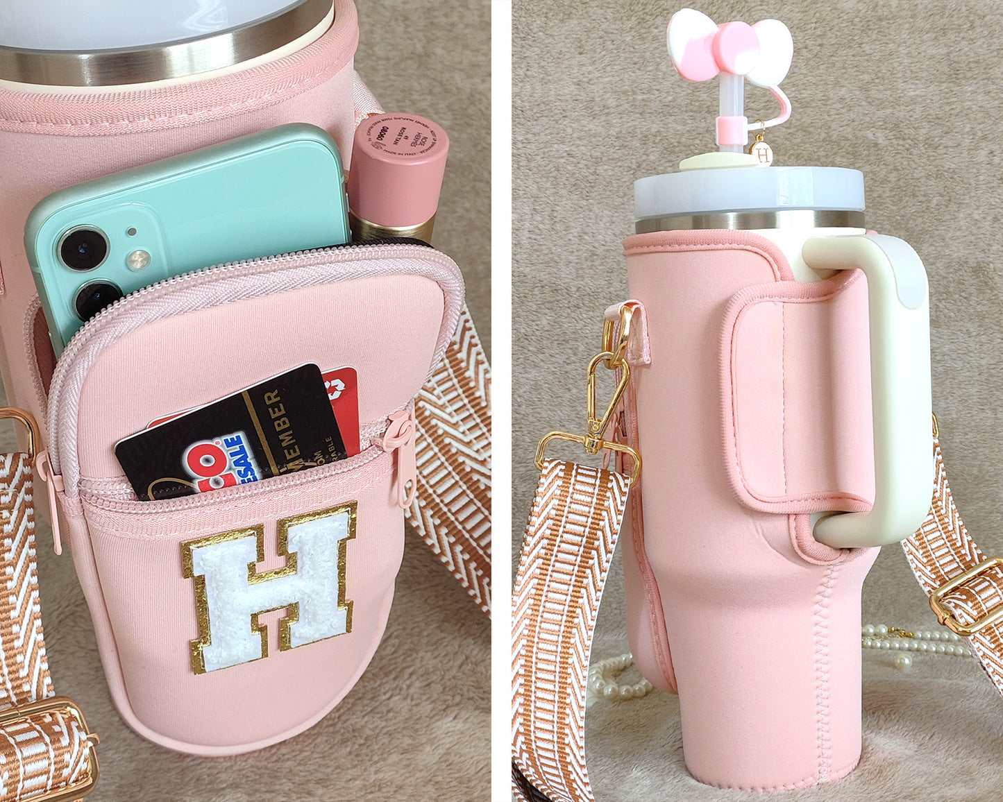Custom Stanley Cup Strap Pouch Personalized 40oz Stanley Bag Stanley Cup Accessories Carrier Case Quencher Tumbler Water Bottle Bag Holder
