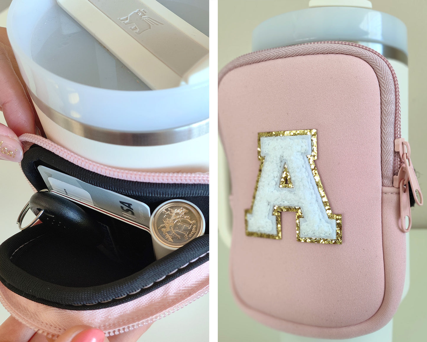 Custom Stanley Tumbler Pouch Personalized Water Bottle Bag Chenille Pouch Fanny Pack 40oz 30oz Stanley Cup Accessories Bridesmaid Gifts Mom