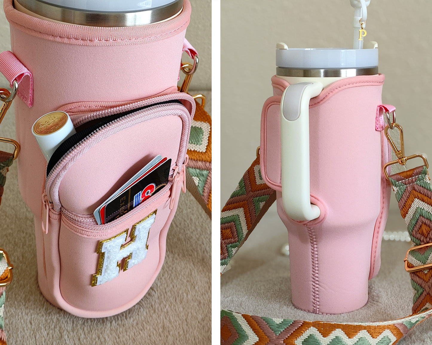 Custom Stanley Cup Strap Pouch Personalized 40oz Stanley Bag Stanley Cup Accessories Carrier Case Quencher Tumbler Water Bottle Bag Holder