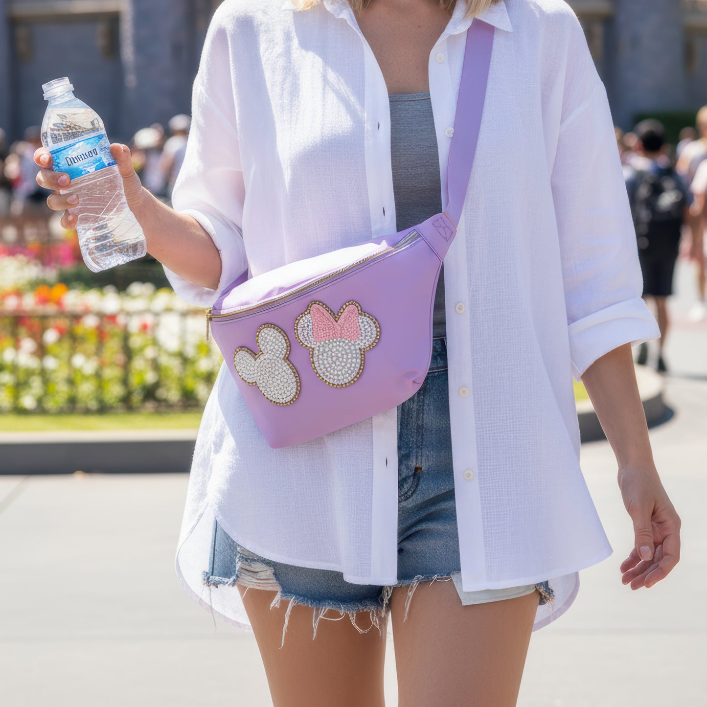 Mouse Fanny Pack Sewn On Patches Jumbo XL Size Fanny Pack Chenille Monogram X-Large Crossbody Bag Belt Chest Shoulder Sling Bag