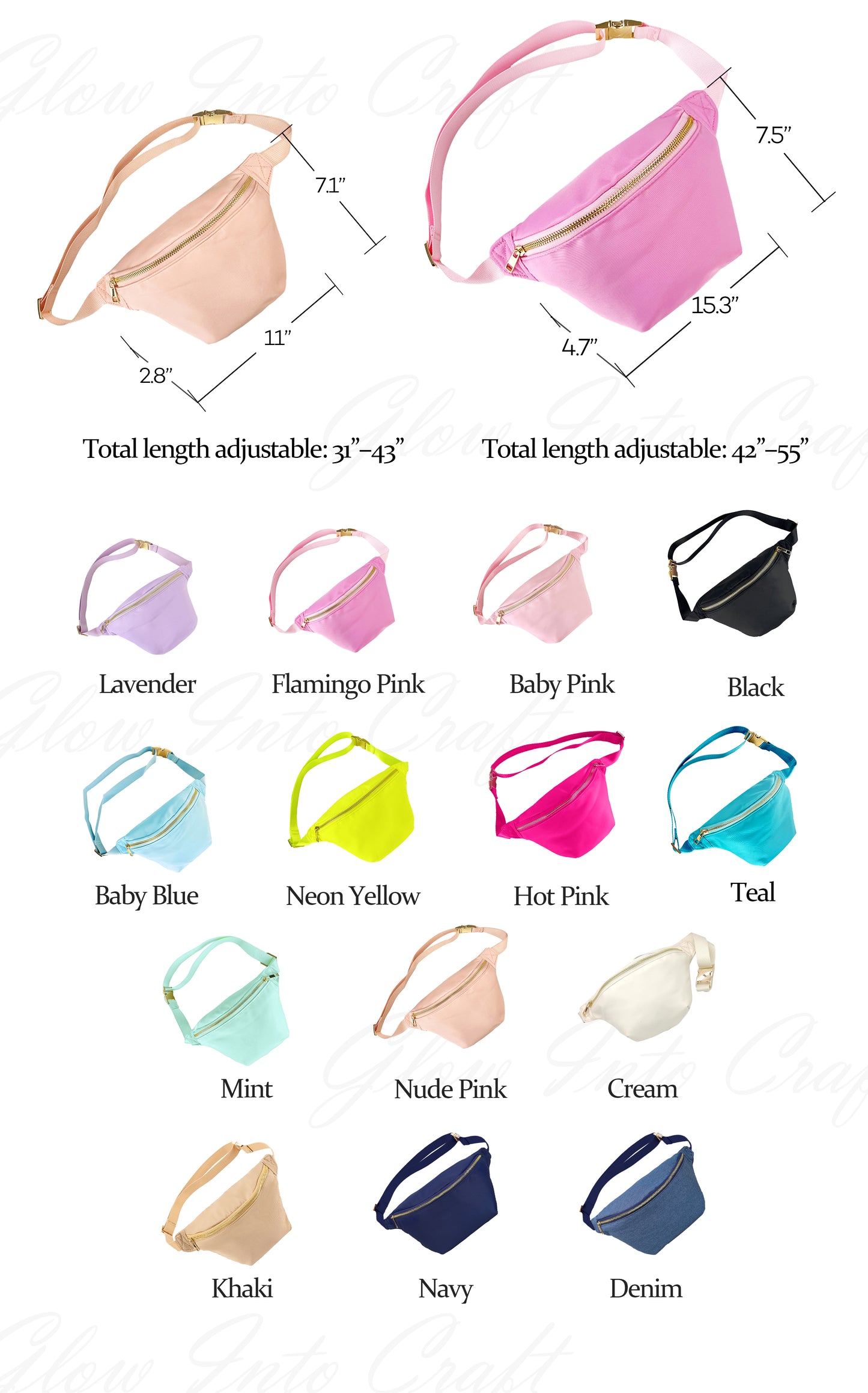 Custom Jumbo Fanny Pack Sewn On Patches Personalized XL Size Fanny Pack Chenille Monogram X-Large Crossbody Bag Belt Chest Shoulder Sling Bag