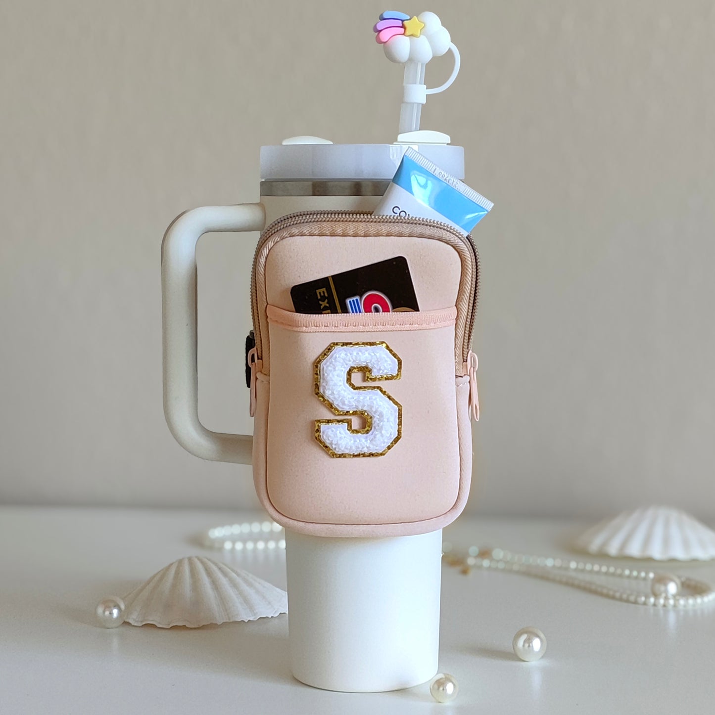 2 pockets Custom Stanley Tumbler Pouch Personalized Water Bottle Bag Chenille Pouch Fanny Pack 40oz 30oz Stanley Cup Accessories Bridesmaid Gifts Mom