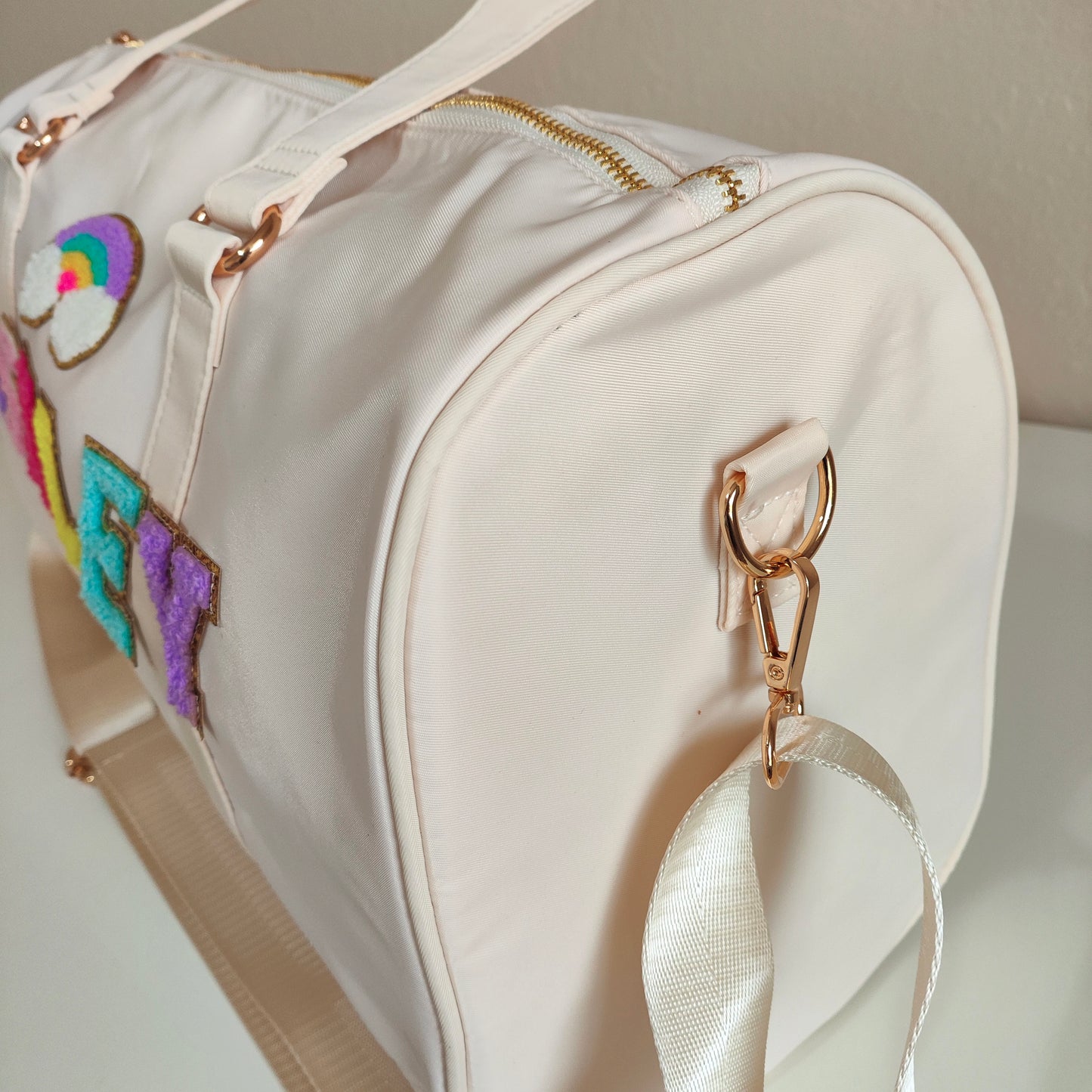 Sewn Patches Duffle Bag Personalized Nylon Duffle Bag Chenille Letter Patch Custom Overnight Weekend Travel Gym Bag Customizable