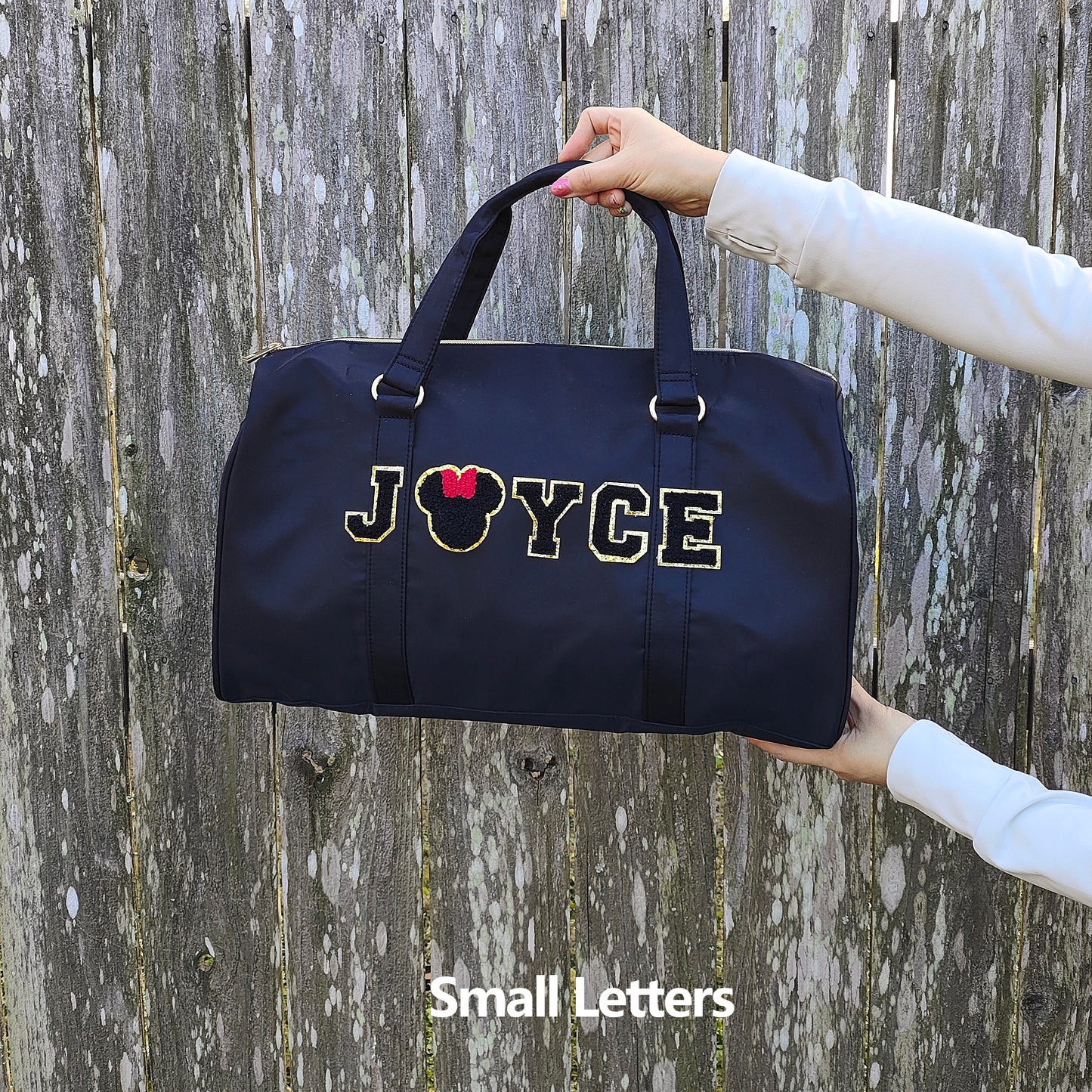 Sewn Patches Duffle Bag Personalized Nylon Duffle Bag Chenille Letter Patch Custom Overnight Weekend Travel Gym Bag Customizable