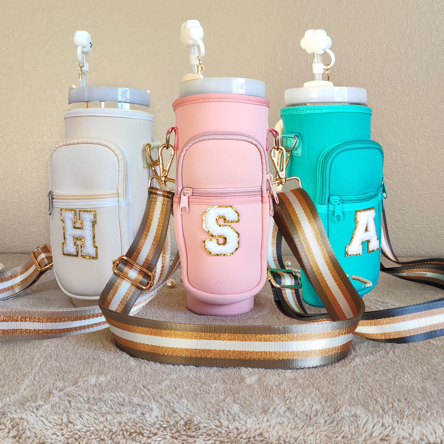 Custom Stanley Cup Strap Pouch Personalized 40oz Stanley Bag Stanley Cup Accessories Carrier Case Quencher Tumbler Water Bottle Bag Holder