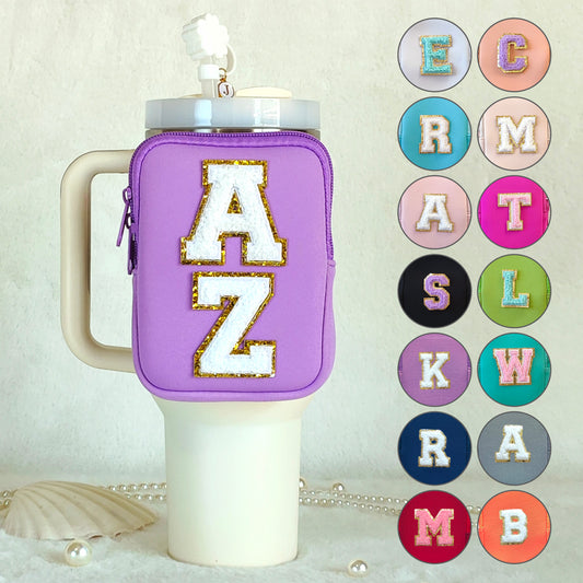 2 Letters Custom Stanley Tumbler Pouch Personalized Water Bottle Bag Chenille Pouch Fanny Pack 40oz 30oz Stanley Cup Accessories Bridesmaid Gifts Mom