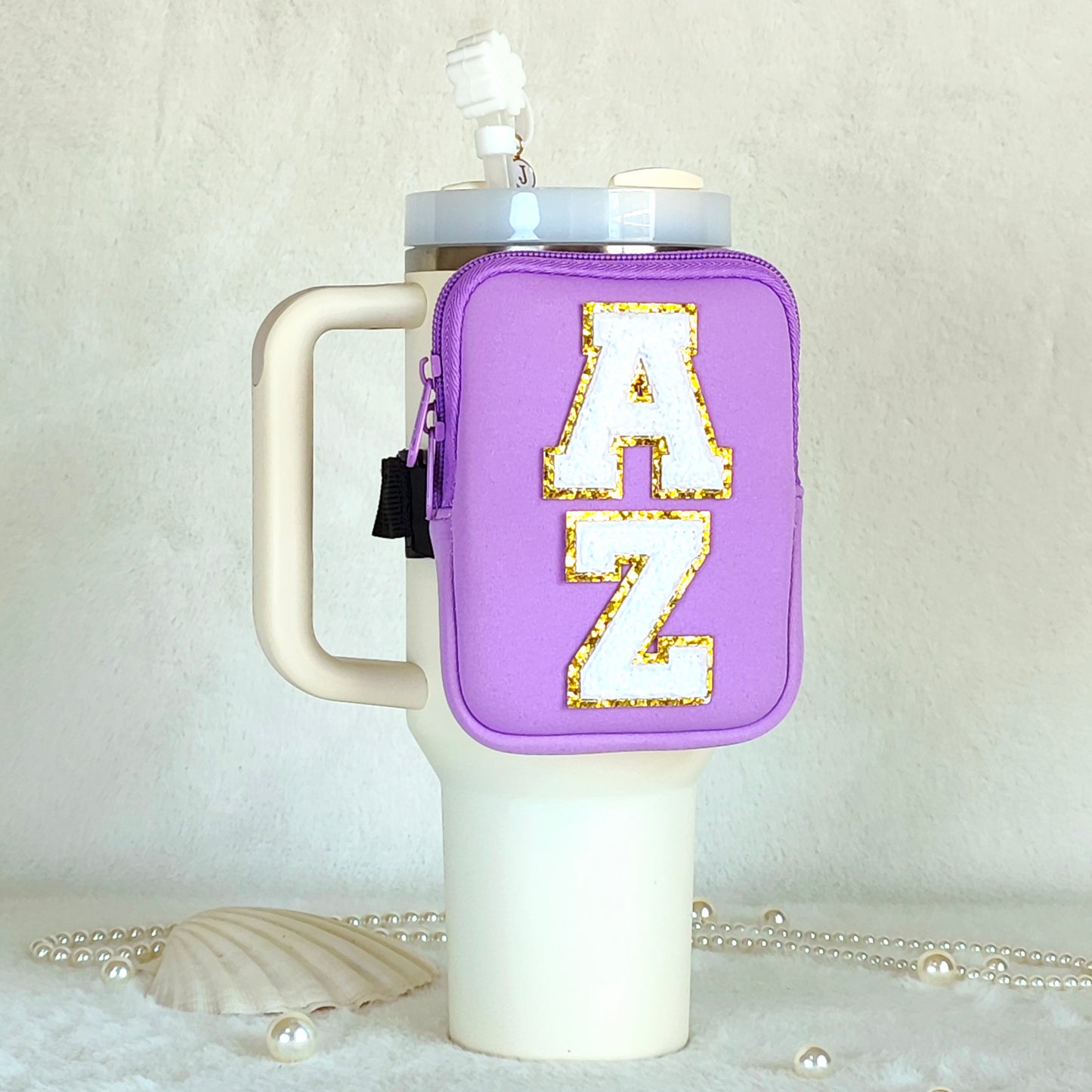 2 Letters Custom Stanley Tumbler Pouch Personalized Water Bottle Bag Chenille Pouch Fanny Pack 40oz 30oz Stanley Cup Accessories Bridesmaid Gifts Mom