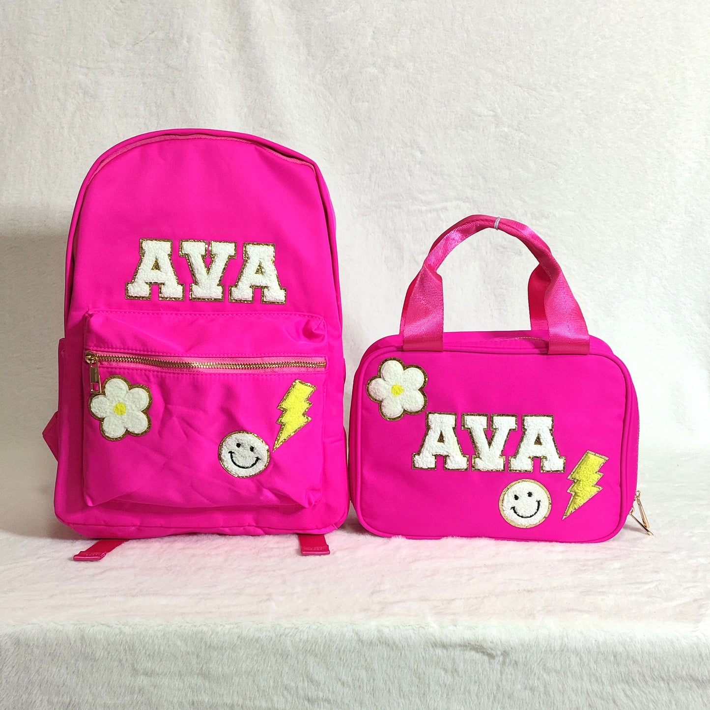 Personalized Lunch Box Bag Custom Lunchbox with Patches for School Kids Nylon Chenille Letter Lunch Bag Insulated cooler Sports Travel Bento