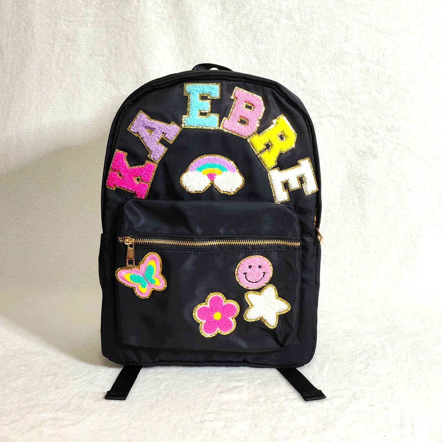 Sewn Patches Backpack Personalized Nylon Backpack with Patch Chenille Letter Custom School Bag Kids Back to School Lunch Box Bag Lunch Bag