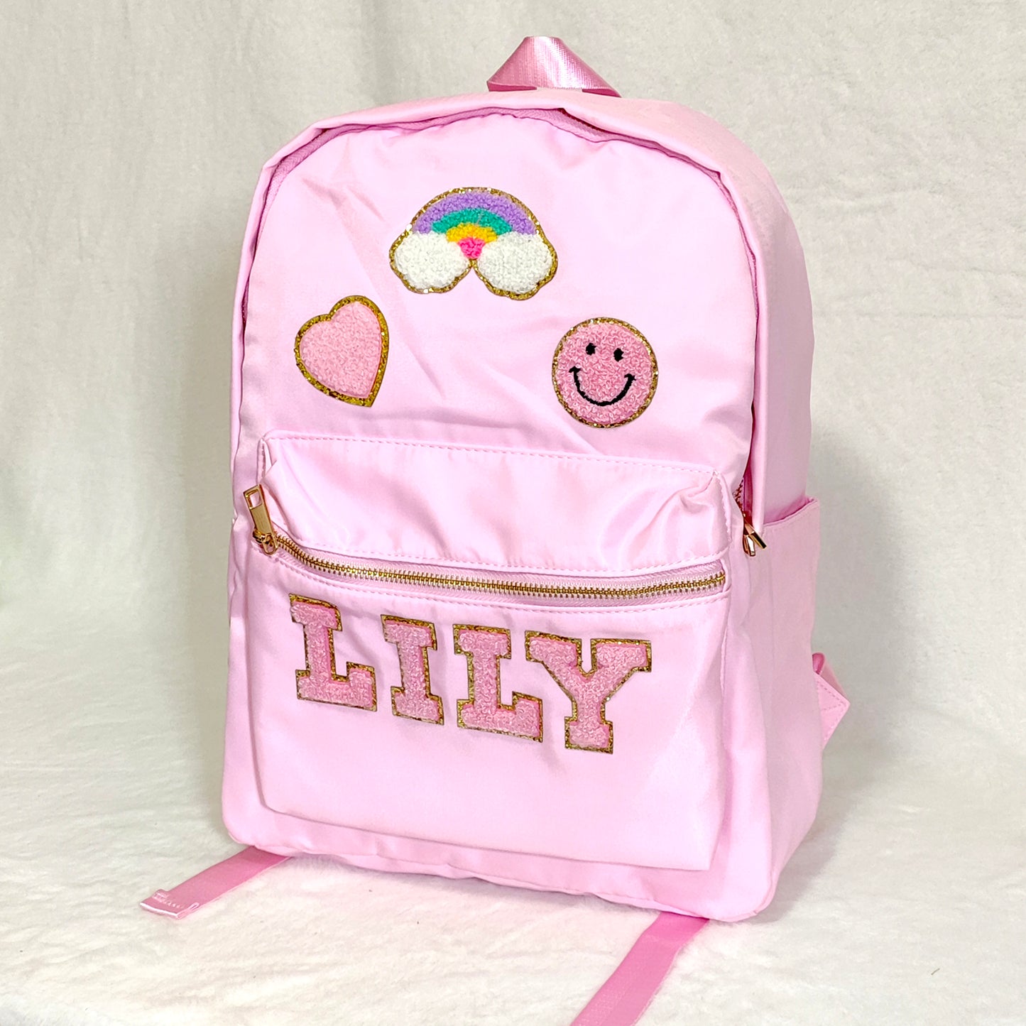 Sewn Patches Backpack Personalized Nylon Backpack with Patch Chenille Letter Custom School Bag Kids Back to School Lunch Box Bag Lunch Bag