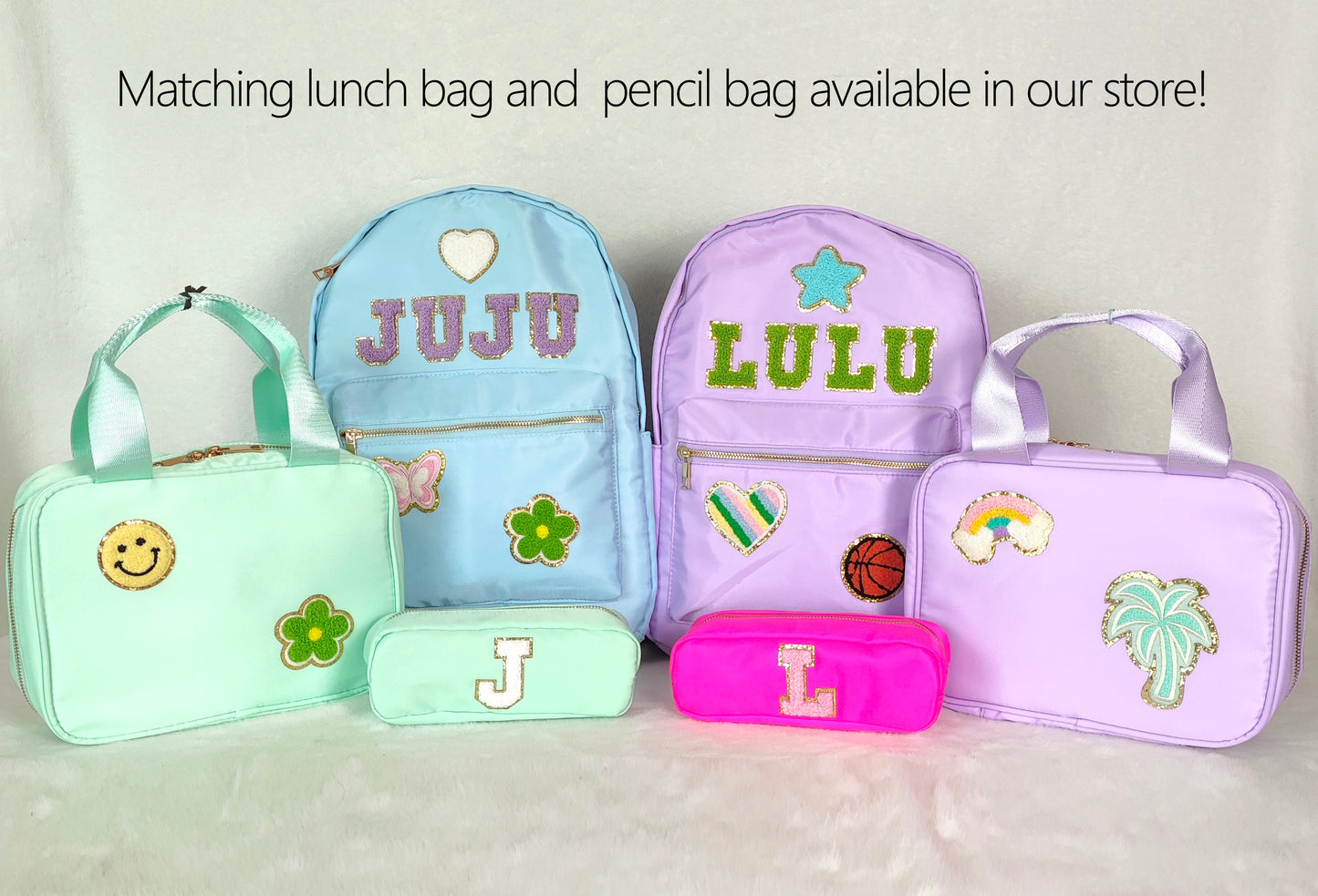 Personalized Lunch Box Bag Custom Lunchbox with Patches for School Kids Nylon Chenille Letter Lunch Bag Insulated cooler Sports Travel Bento