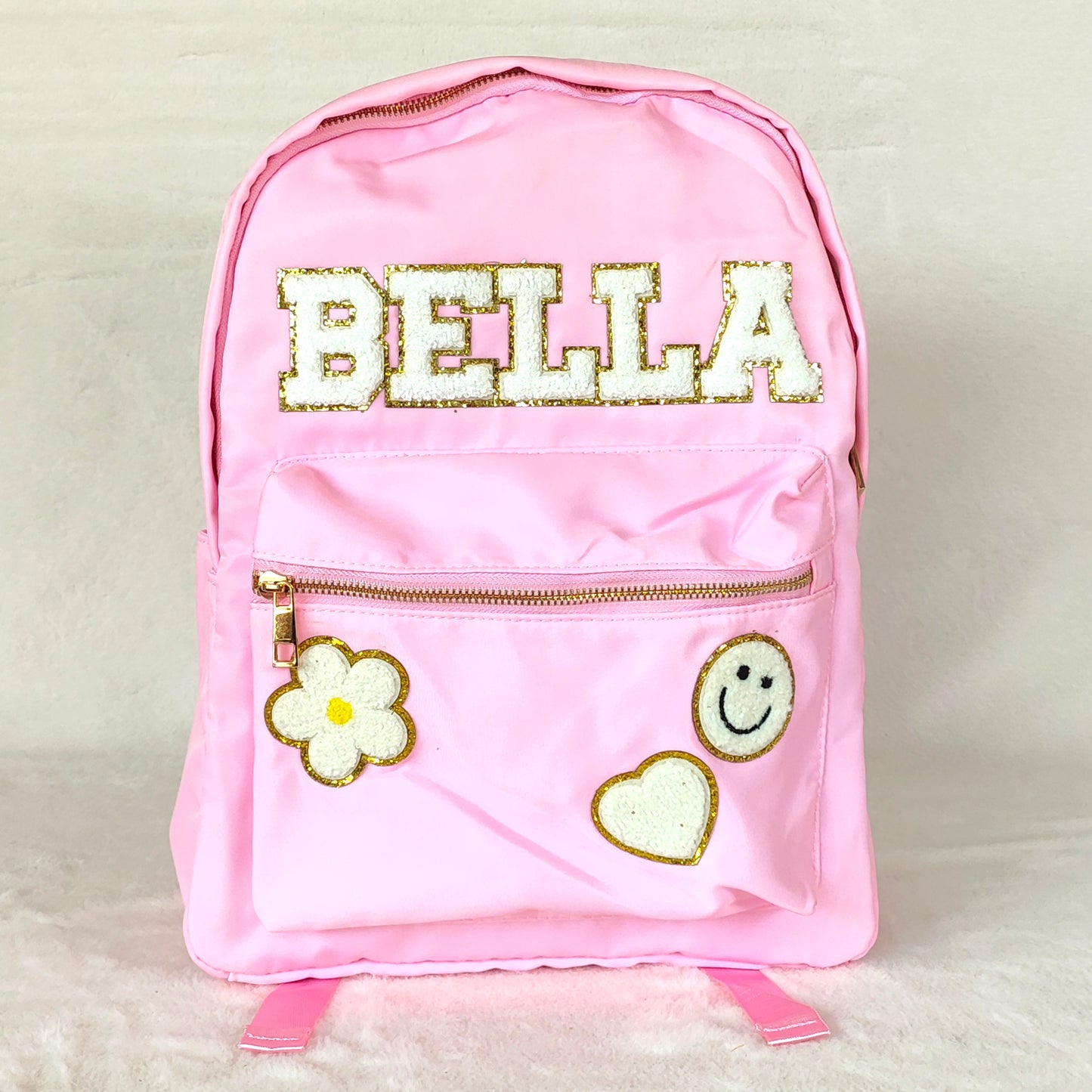 Sewn Patches Backpack Personalized Nylon Backpack with Patch Chenille Letter Custom School Bag Kids Back to School Lunch Box Bag Lunch Bag