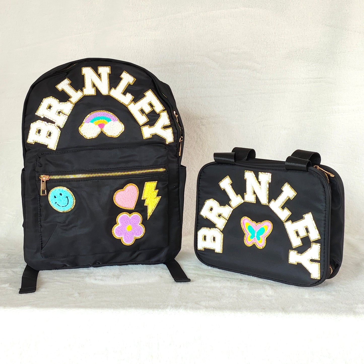 Personalized Lunch Box Bag Custom Lunchbox with Patches for School Kids Nylon Chenille Letter Lunch Bag Insulated cooler Sports Travel Bento