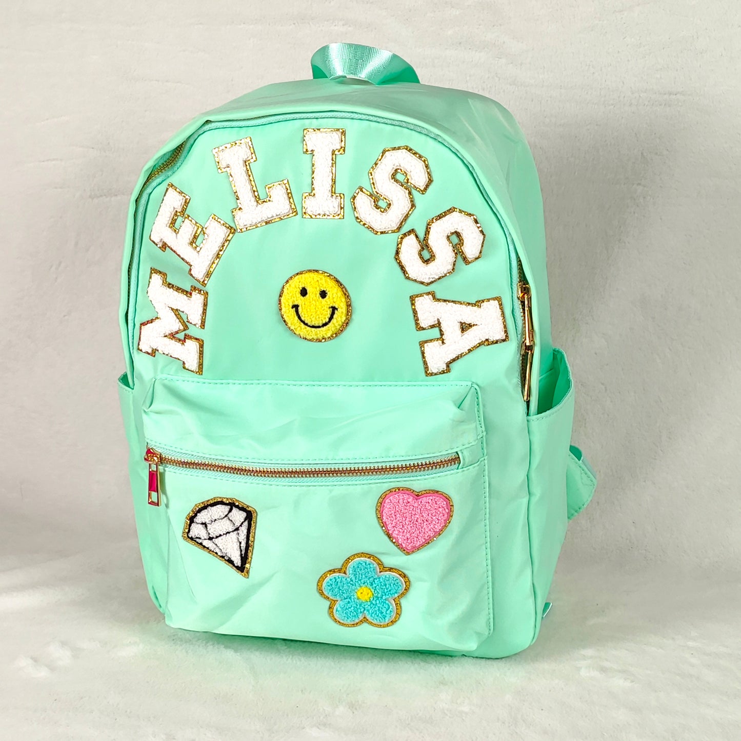 Sewn Patches Backpack Personalized Nylon Backpack with Patch Chenille Letter Custom School Bag Kids Back to School Lunch Box Bag Lunch Bag