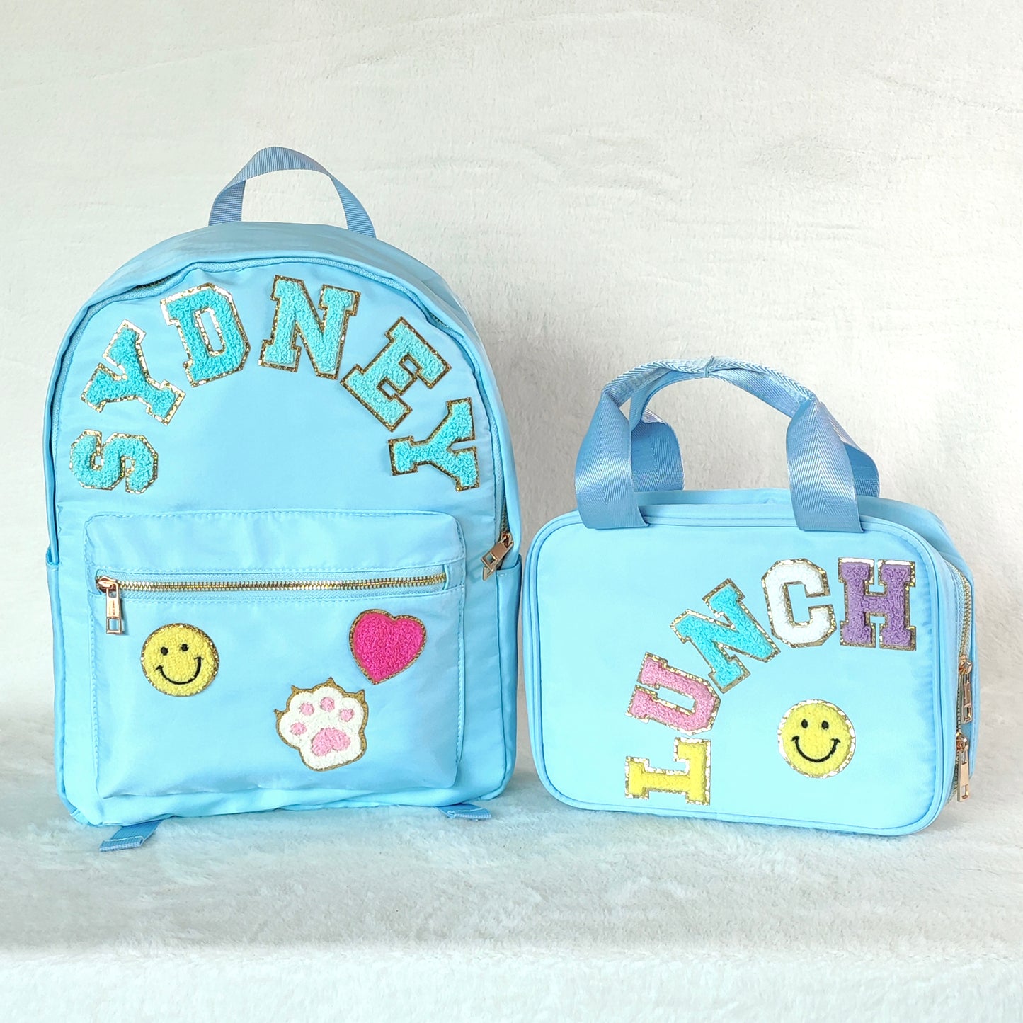 Personalized Lunch Box Bag Custom Lunchbox with Patches for School Kids Nylon Chenille Letter Lunch Bag Insulated cooler Sports Travel Bento