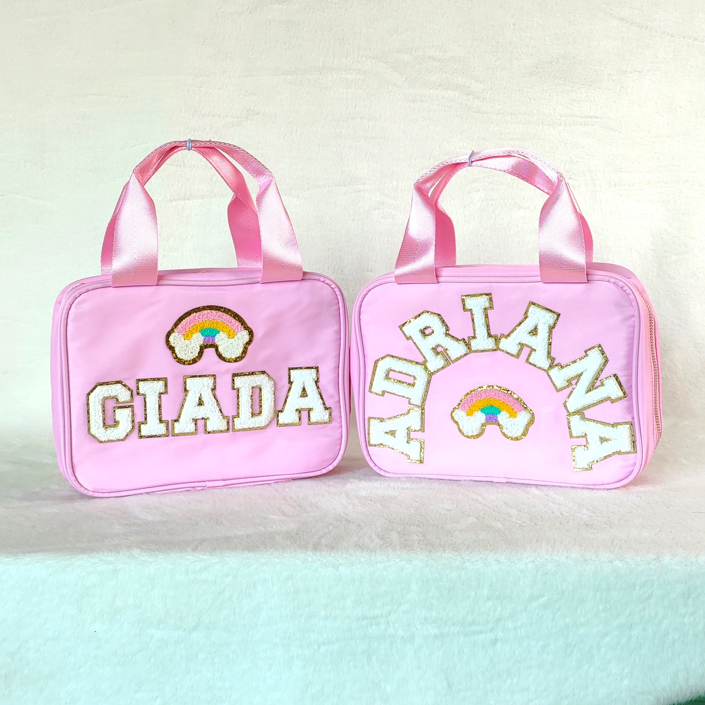 Personalized Lunch Box Bag Custom Lunchbox with Patches for School Kids Nylon Chenille Letter Lunch Bag Insulated cooler Sports Travel Bento