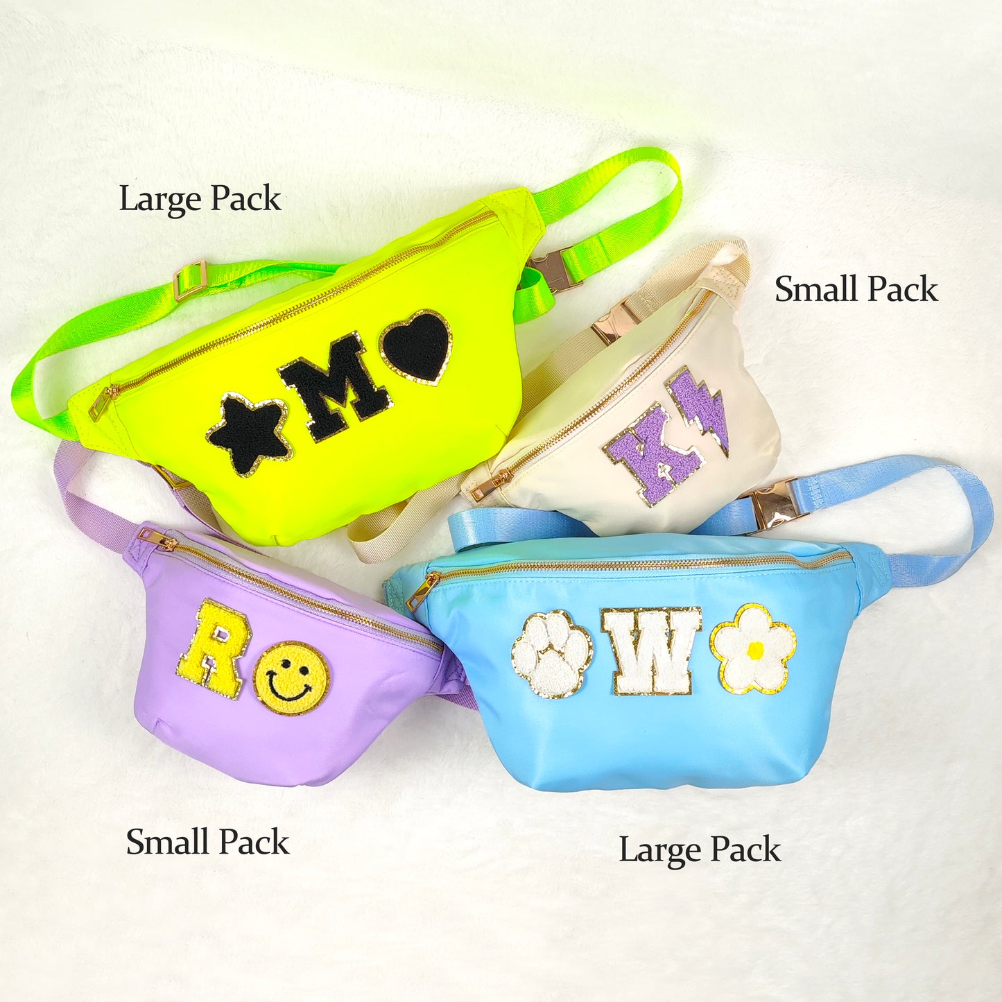 Custom Jumbo Fanny Pack Sewn On Patches Personalized XL Size Fanny Pack Chenille Monogram X-Large Crossbody Bag Belt Chest Shoulder Sling Bag