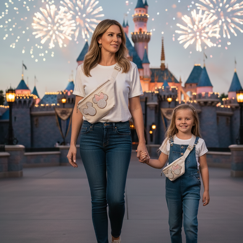 Mouse Fanny Pack Sewn On Patches Jumbo XL Size Fanny Pack Chenille Monogram X-Large Crossbody Bag Belt Chest Shoulder Sling Bag