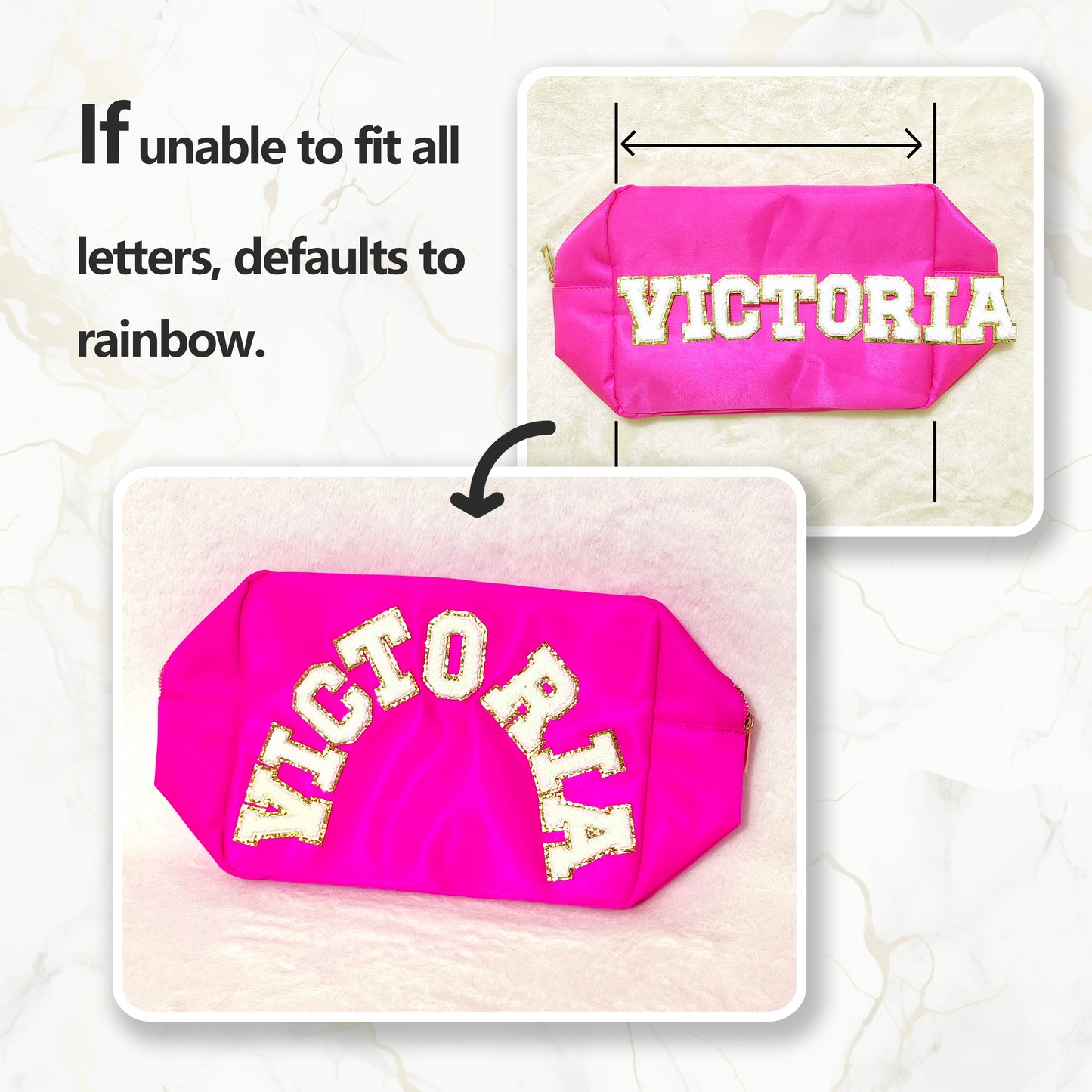 Sewn Patches XL Cosmetic Bag Personalized Makeup Nylon Bag Custom Pouch Chenille Patch X-Large Travel Case Large Toiletry spf Bag Bridesmaid Gift