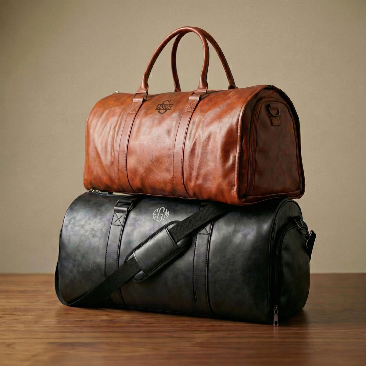 Leather Garment Duffle Bag Personalized Groomsmen Convertible Suit Duffel Shoe Compartment Custom Men's Travel Graduation Wedding Mens Gifts