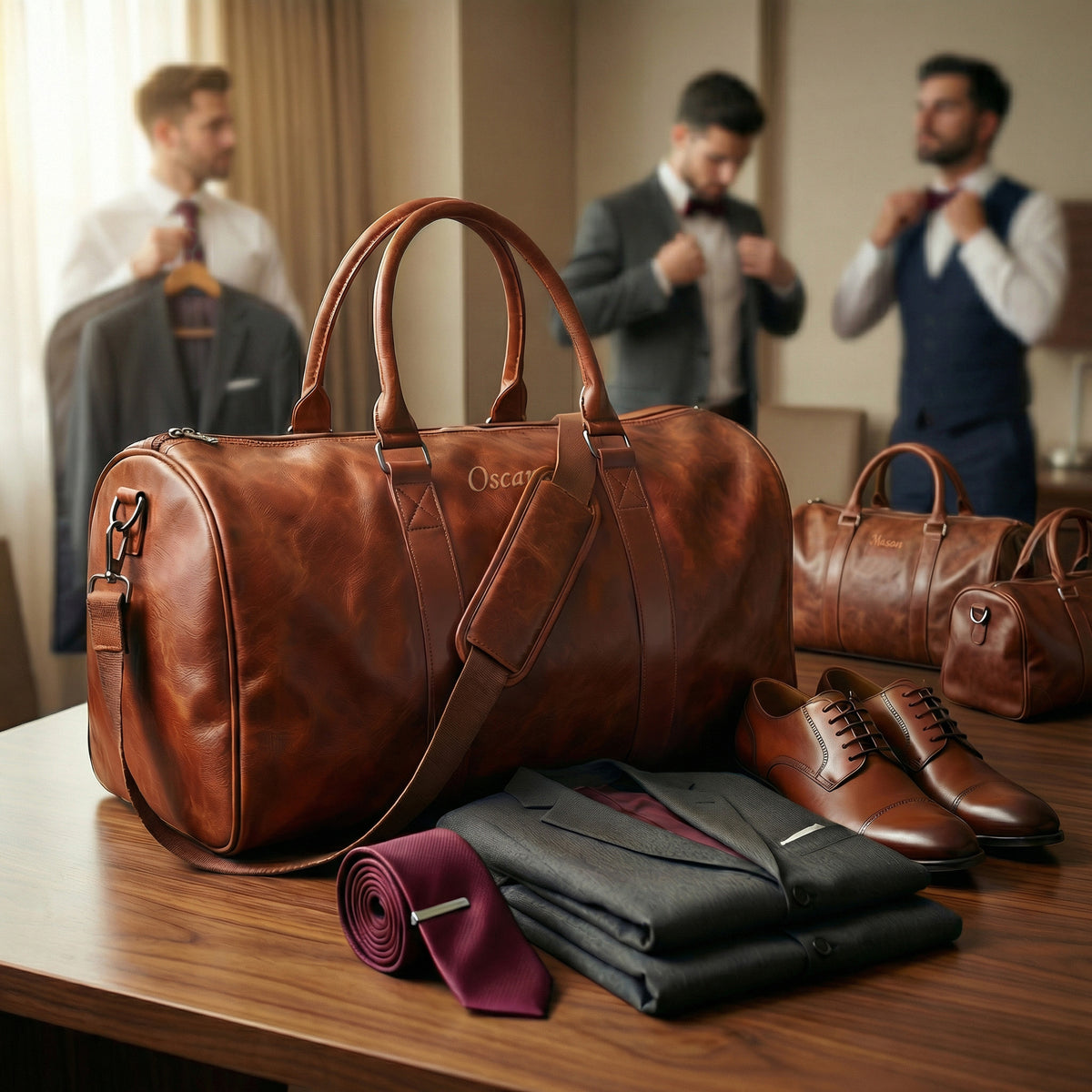 Leather Garment Duffle Bag Personalized Groomsmen Convertible Suit Duffel Shoe Compartment Custom Men's Travel Graduation Wedding Mens Gifts