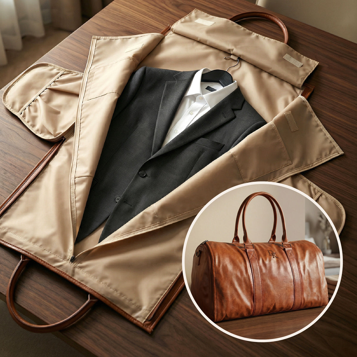Leather Garment Duffle Bag Personalized Groomsmen Convertible Suit Duffel Shoe Compartment Custom Men's Travel Graduation Wedding Mens Gifts