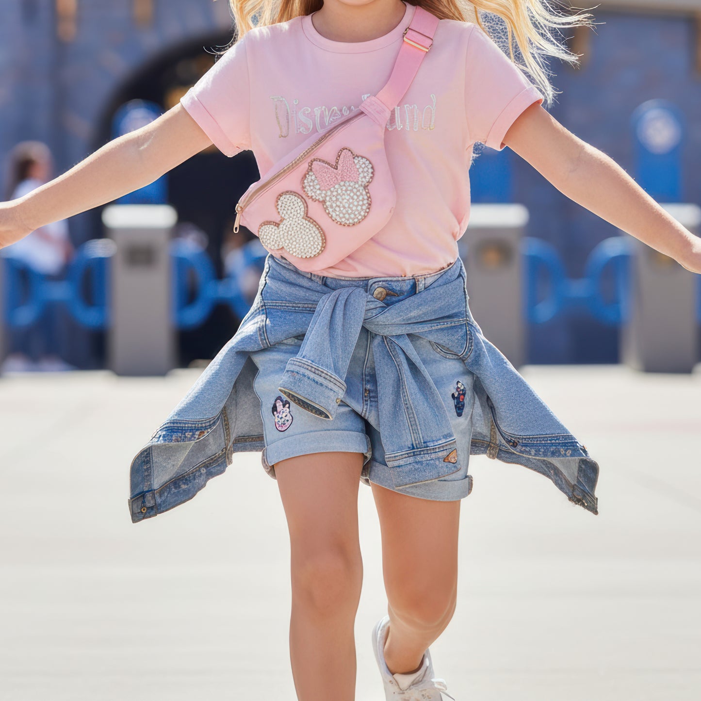 Mouse Fanny Pack Sewn On Patches Jumbo XL Size Fanny Pack Chenille Monogram X-Large Crossbody Bag Belt Chest Shoulder Sling Bag