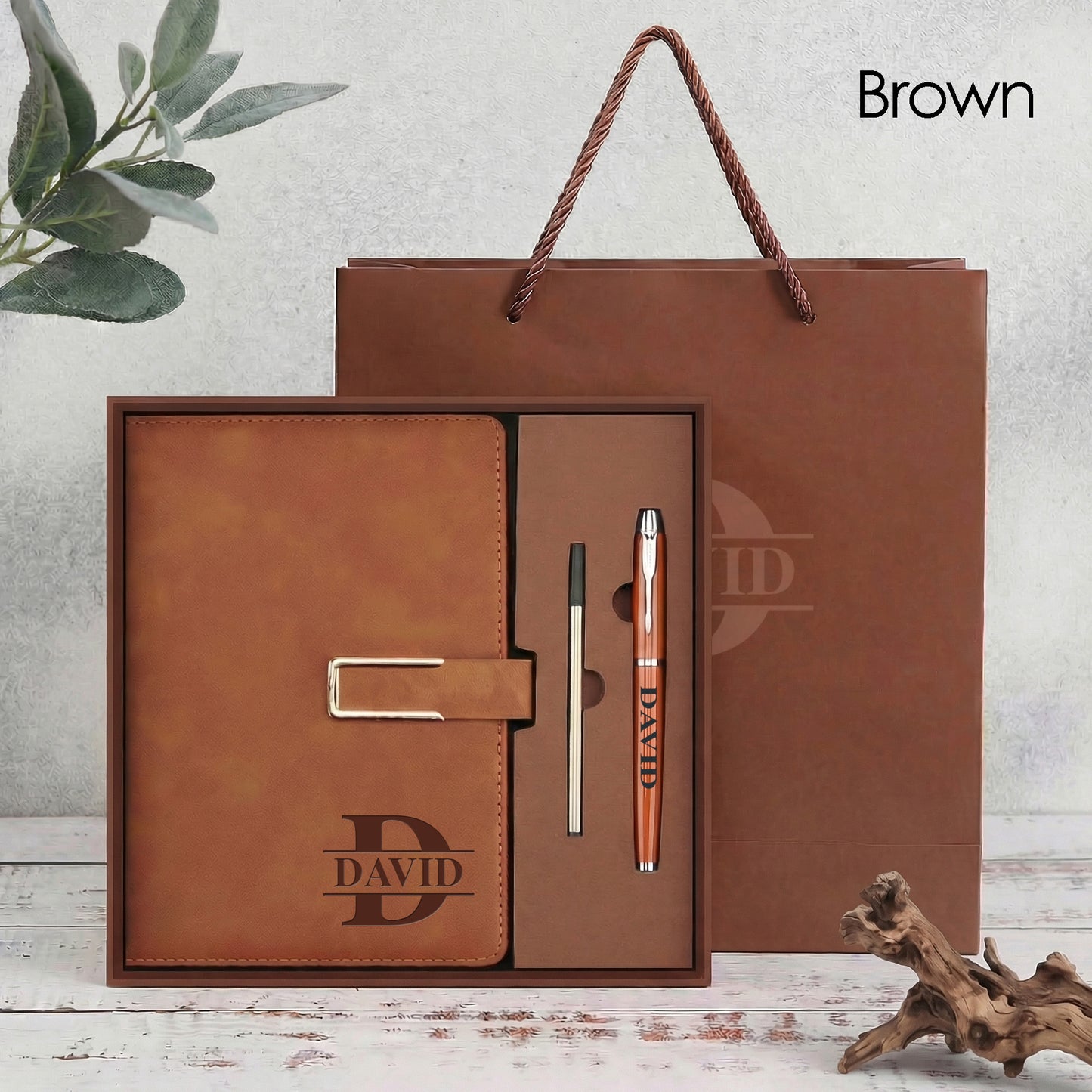 Personalized Leather Notebook Set With Pen Custom Engraved Journal Graduation Corporate Client Team Gift Thank You Gift New Job Gift Box Set