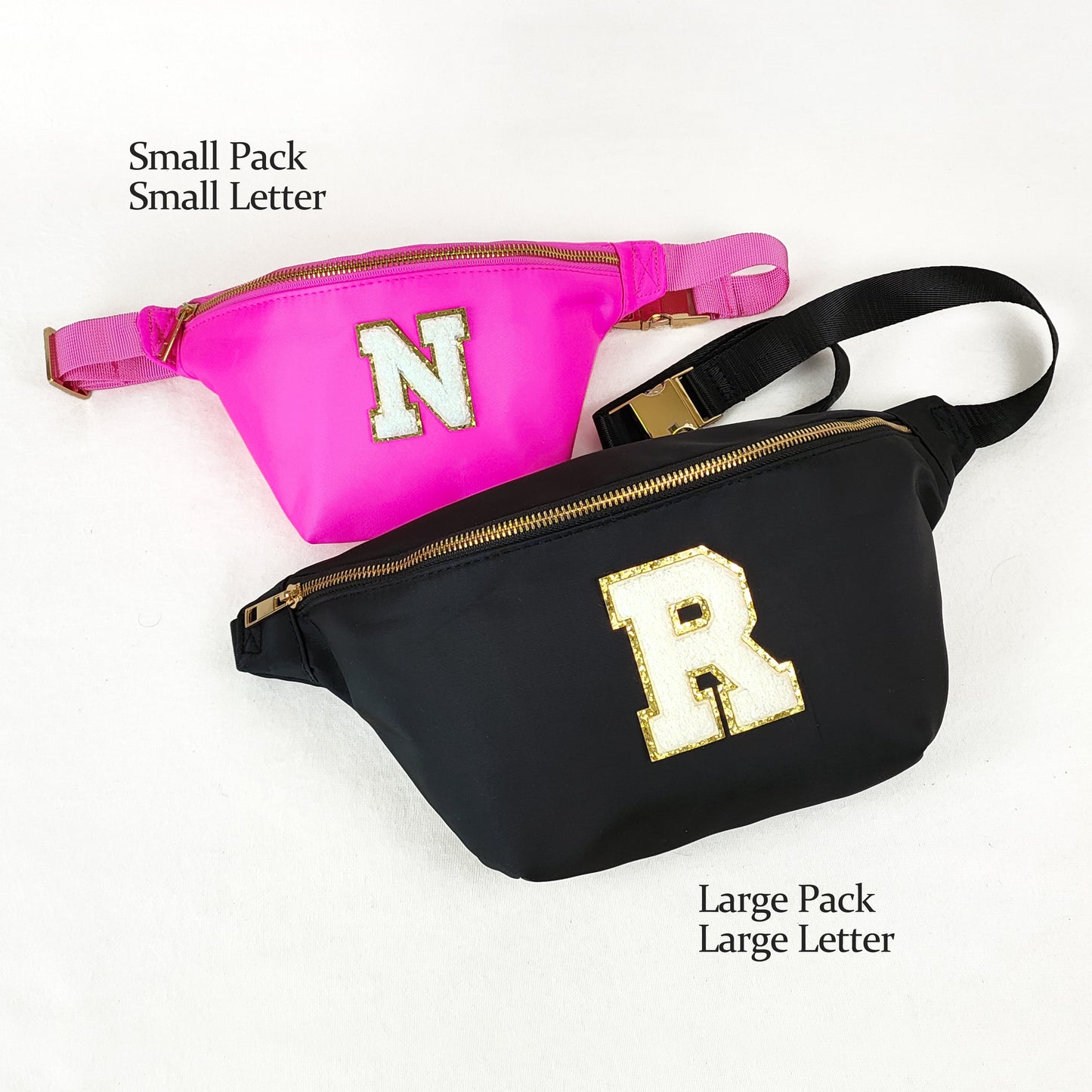 Custom Jumbo Fanny Pack Sewn On Patches Personalized XL Size Fanny Pack Chenille Monogram X-Large Crossbody Bag Belt Chest Shoulder Sling Bag