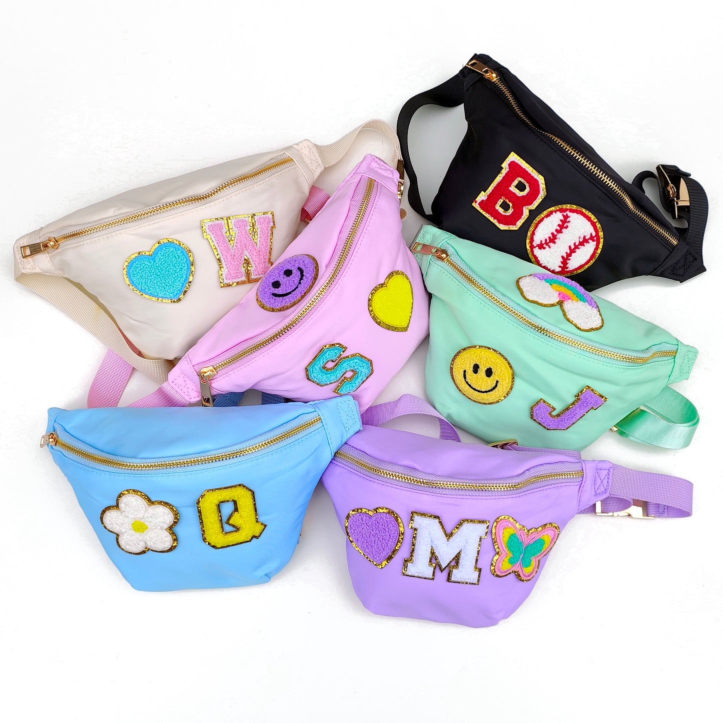 Sewn Patches Fanny Pack Personalized Nylon Fanny Pack Custom Fanny Pouch Chenille Patch Travel Belt Park Crossbody Bag Gift