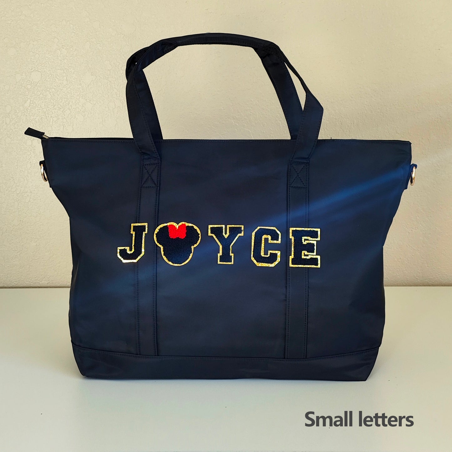 Sewn Patches Tote Bag Personalized Nylon Tote Bag Chenille Letter Patch Custom Overnight Weekend Travel Gym Bag Customizable