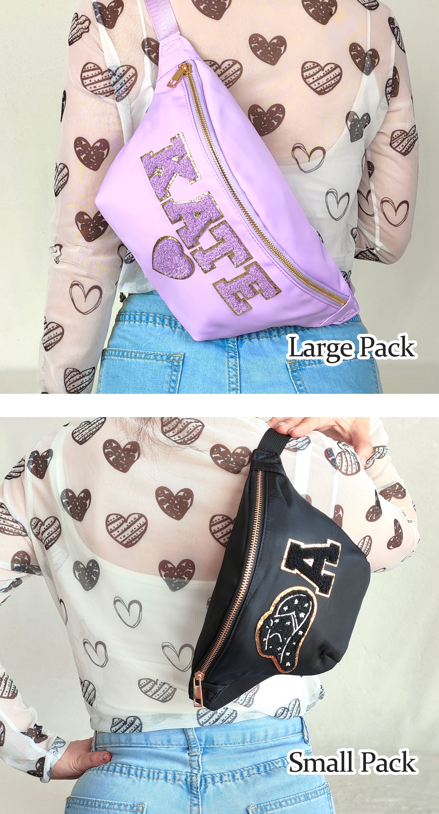 Custom Jumbo Fanny Pack Sewn On Patches Personalized XL Size Fanny Pack Chenille Monogram X-Large Crossbody Bag Belt Chest Shoulder Sling Bag