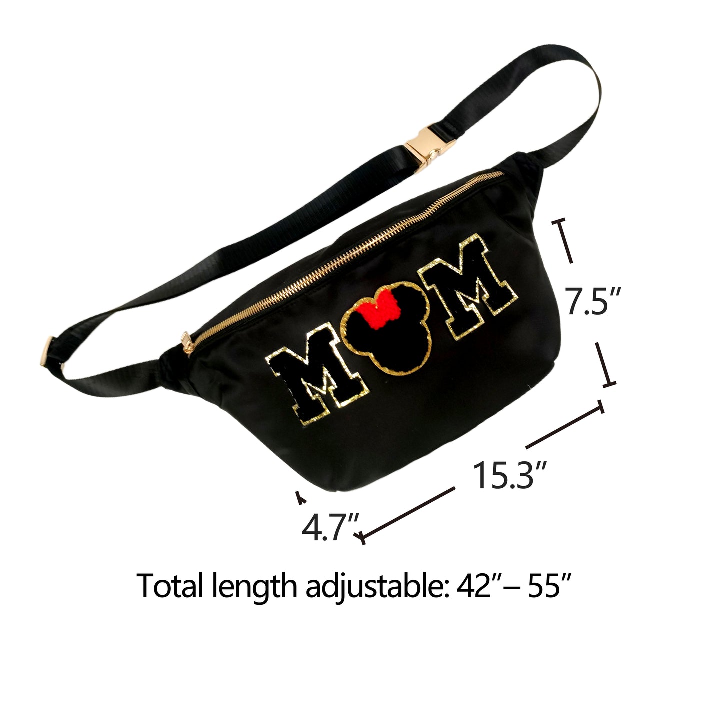 Mouse Fanny Pack Mom Fanny Pack Sewn On Patches Jumbo XL Size Fanny Pack Mama Mother Chenille Monogram X-Large Crossbody Bag Belt Chest Shoulder Sling Bag