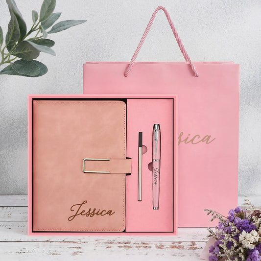 Personalized Leather Notebook Set With Pen Custom Engraved Journal Graduation Corporate Client Team Gift Thank You Gift New Job Gift Box Set